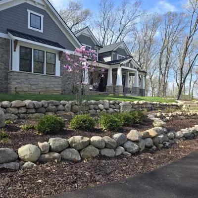 Natural boulder retaining wall